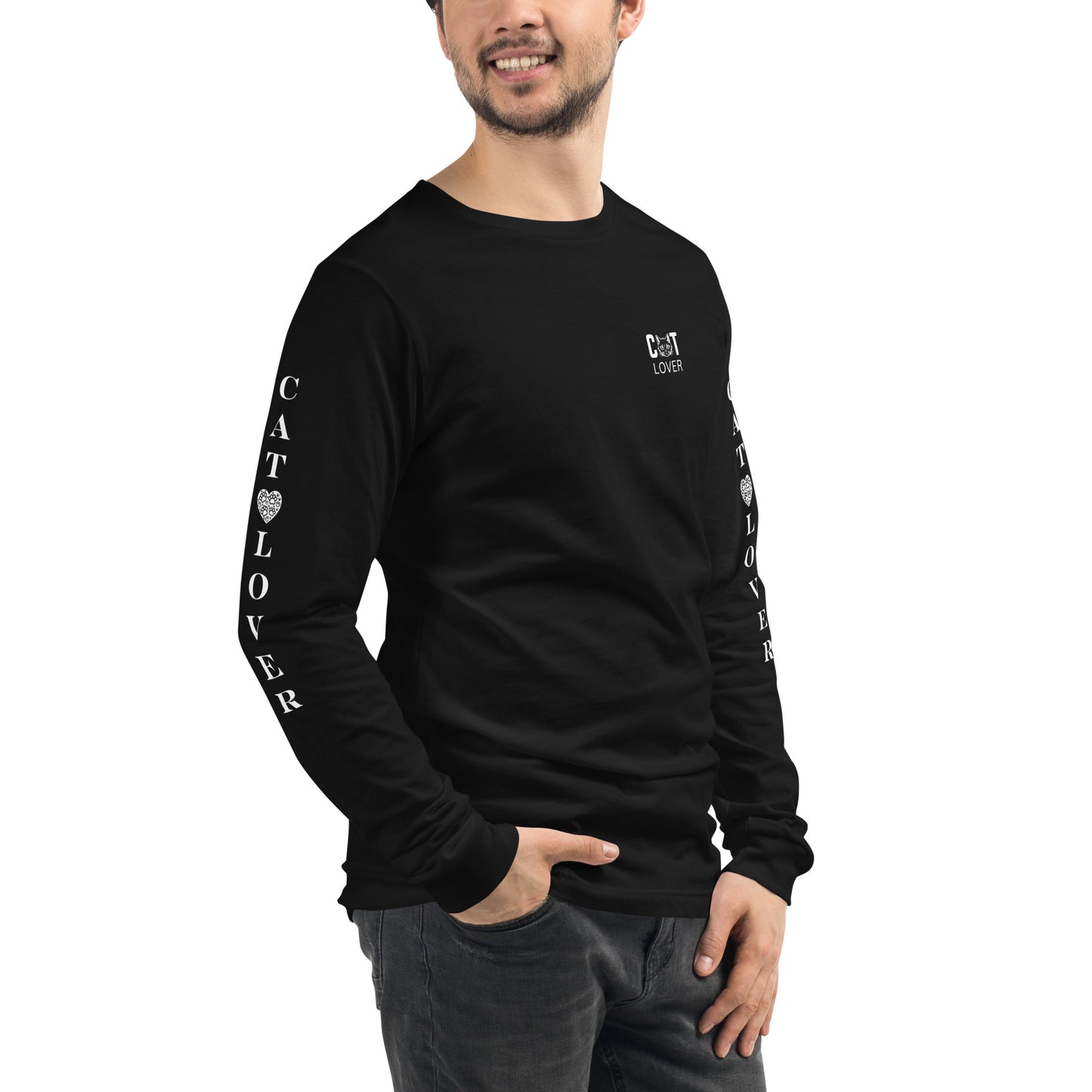 Men's Designer Long Sleeve Tee -Cat Lover