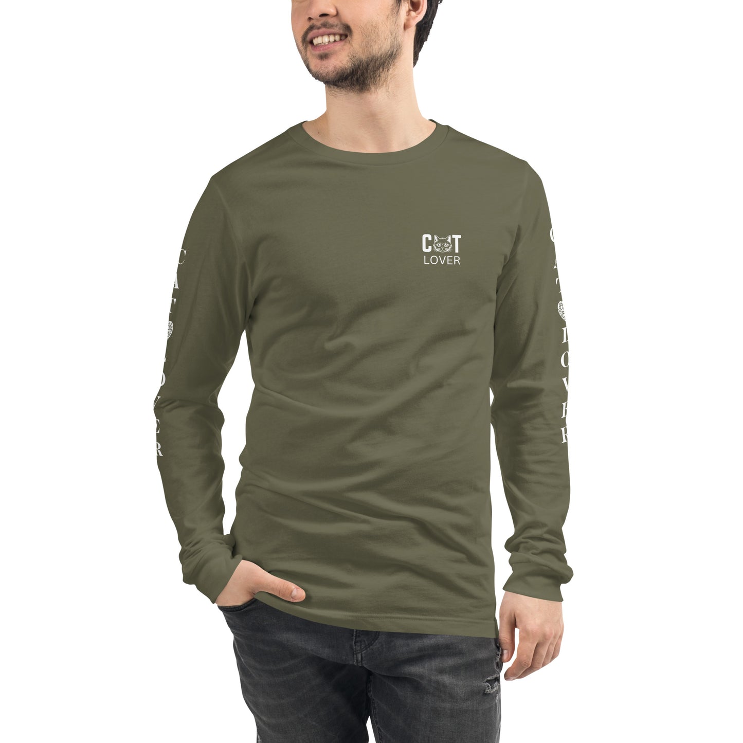 Men's Designer Long Sleeve Tee -Cat Lover