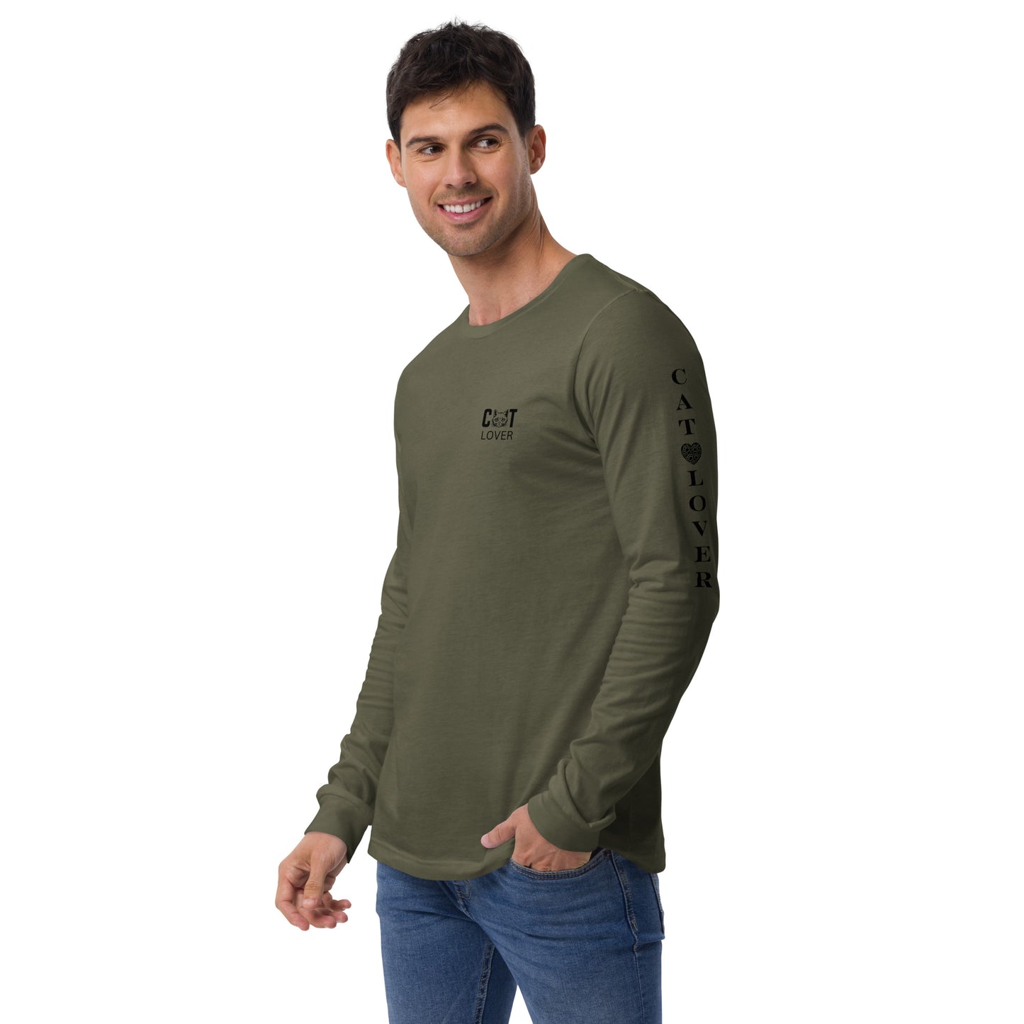 Men's Designer Long Sleeve Tee -Cat Lover