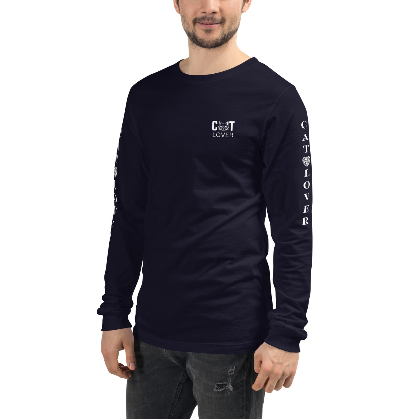 Men's Designer Long Sleeve Tee -Cat Lover